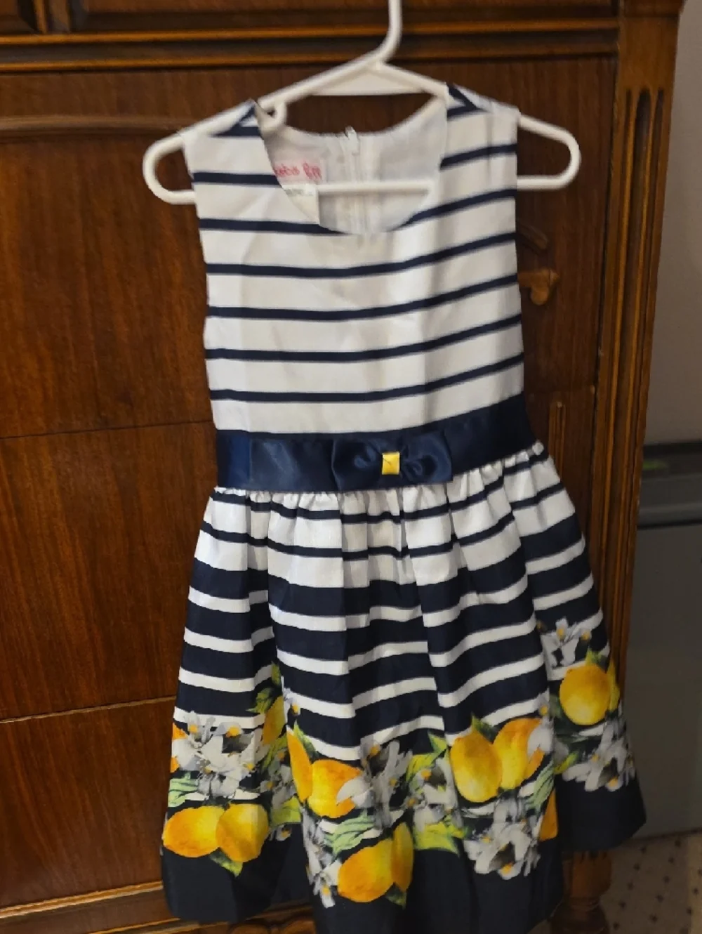 Jessica‎ Ann Navy, White & Yellow Striped Lemon Border Dress with Navy Bolero